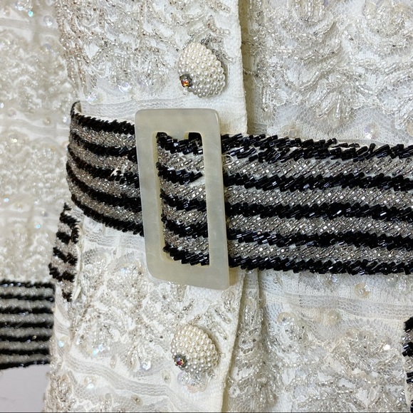 Vintage Belted Lace Button Up Shirt With Sequins and Beads - Picture 8 of 15